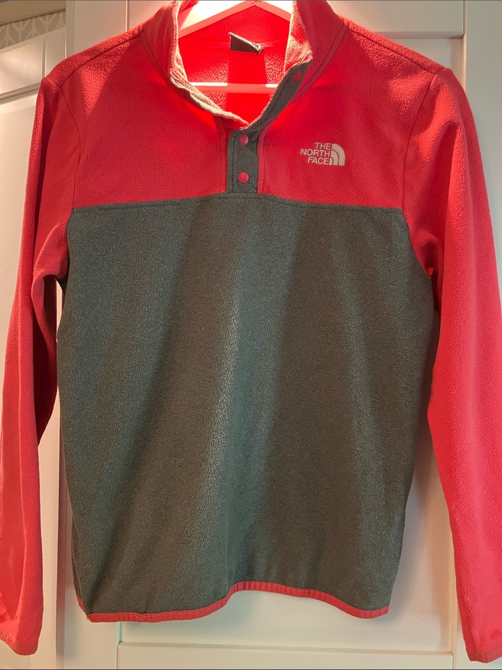 The North Face Kids Two-Tone Red and Gray Snap Mock-Neck Fleece